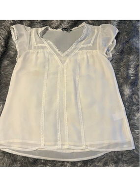 Women's 1.STATE White Sheer V-Neck Blouse XXS